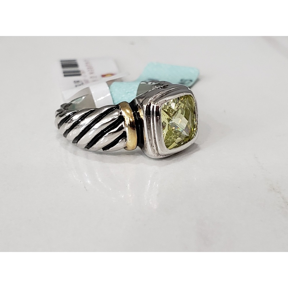 Lauren G Adams Mixed Metal GREEN Scroll Renaissance Gothic Ring Witchy Brutalist